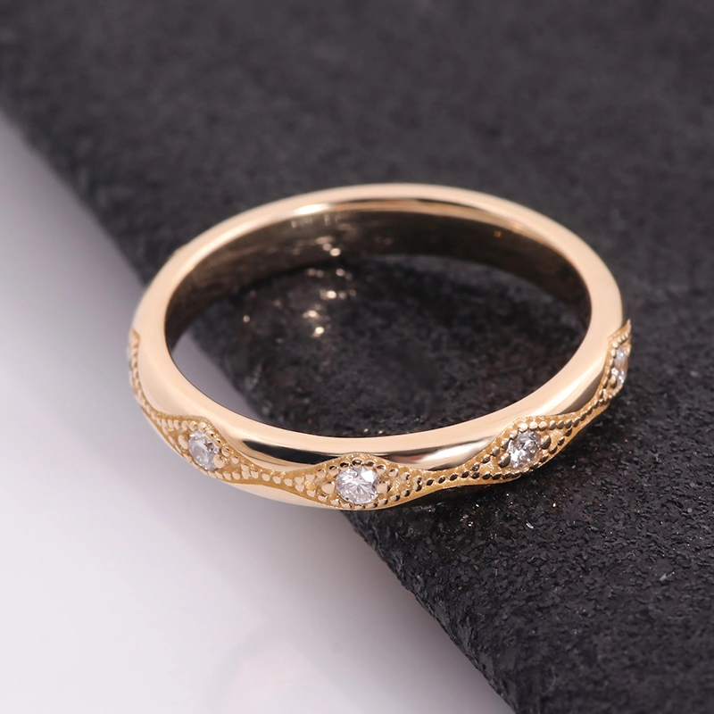 Unique Genuine 14K Yellow Gold Milgrain Wedding Band with Moissanite Stone in Half Eternity