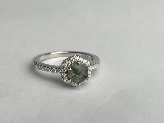 卸売女性ジュエリーオーバルモスアゲートリング婚約結婚指輪
